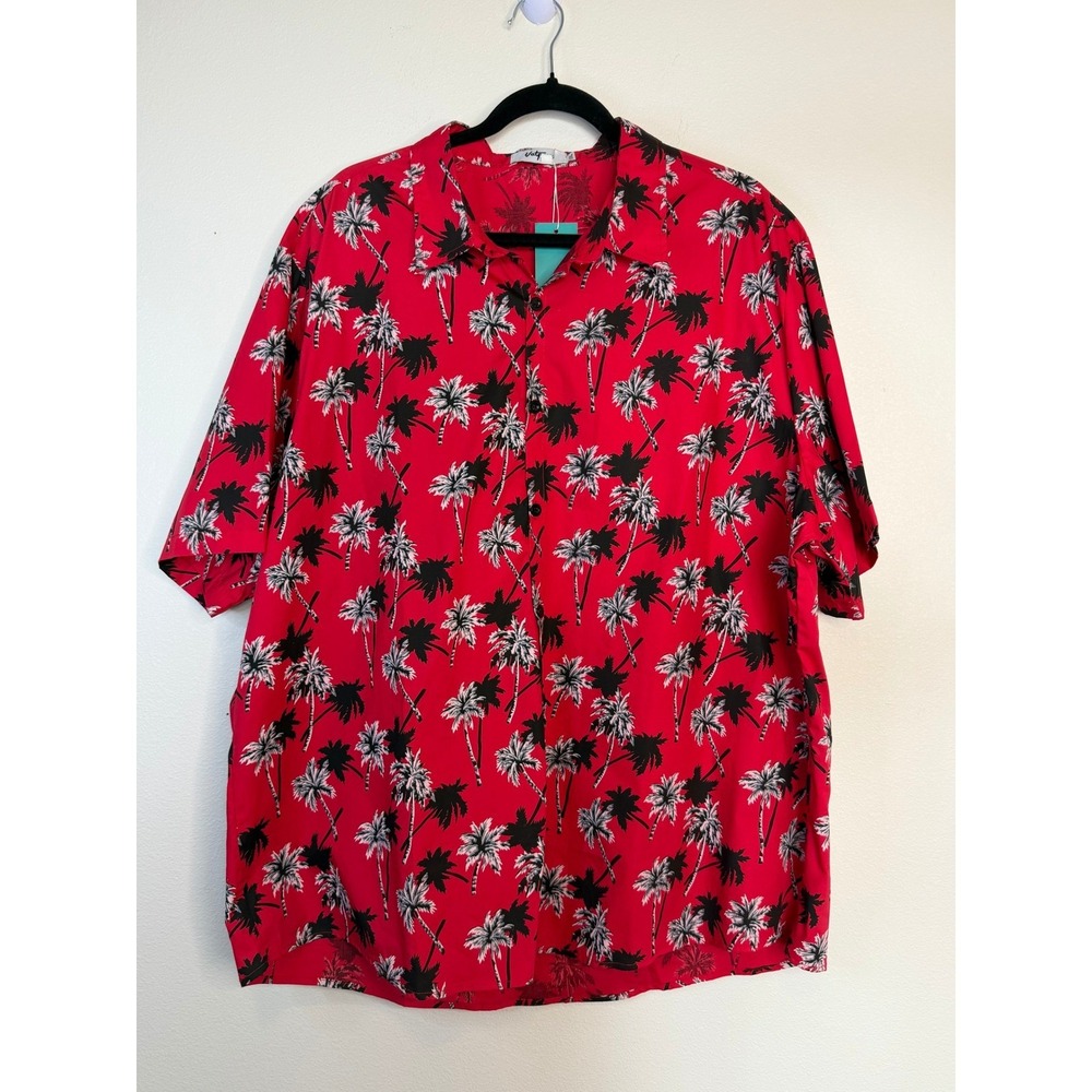 Vatpave Men's Hawaiian Shirt XXL Red Palm Tree Tropical Short Sleeve Button Down